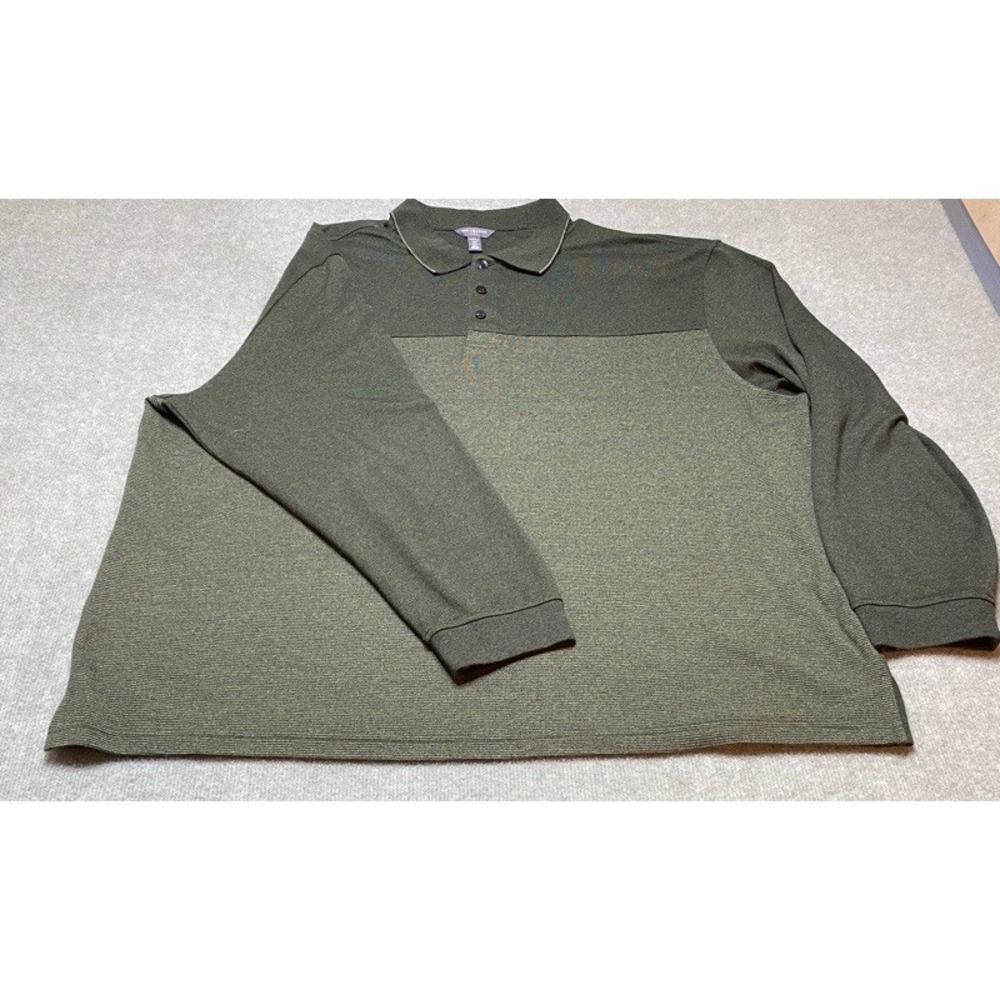 Van Heusen Polo Shirt Mens 3XL Olive Green Flex Long Sleeve Collared Knit Top